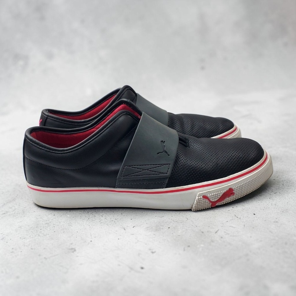 Puma‎ Womens El Ray Black Leather Slip On Sneakers Elastic Strap Size 11